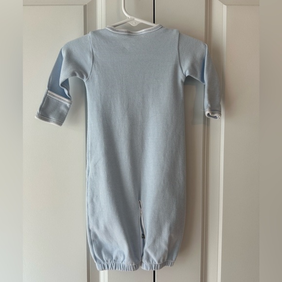 Magnolia Baby Train Embroidered Convertible Gown Blue & White Striped (Sz M/6M) - Picture 2 of 6